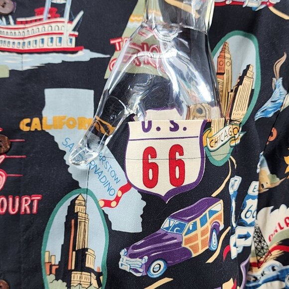 Route 66 Vintage-Themed Button-Up Shirt By High Seas Trading Co Men's Small - Picture 7 of 10